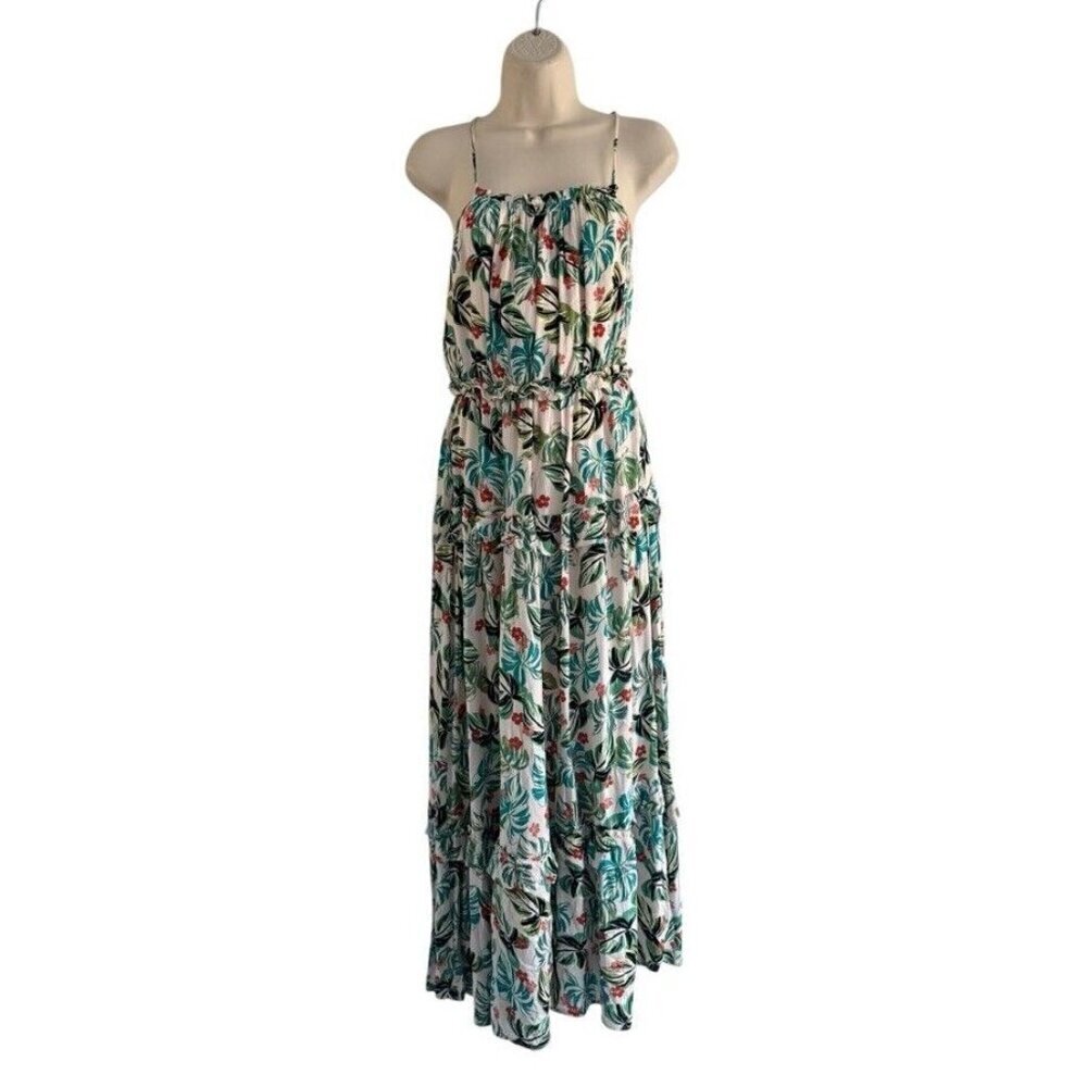 Lost + Wander Womens Sz S Tropical Halter Maxi Dress Floral Boho Tiered Ruffle